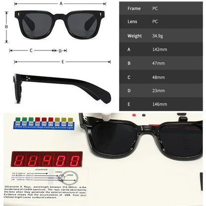 Square Men Rivets Sunglasses Shades UV400 Fashion Women Green Sun Glasses