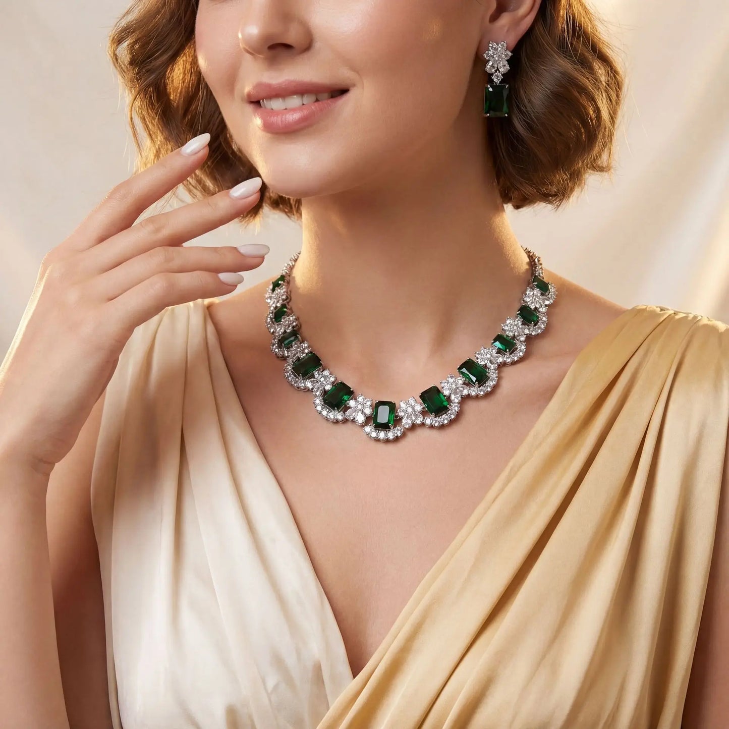 Classic Water Drop Zircon Necklace for Women - Emerald, Elegant, Luxurious Accessory, Bridal Gift, Clothing Accessory for Women