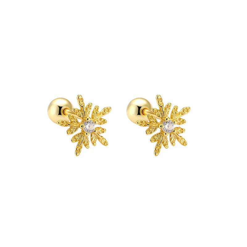 925 Sterling Silver Fashion Simple Golden Flower Beads Small Stud Earrings for Women Teen Piercing Jewelry Accessories