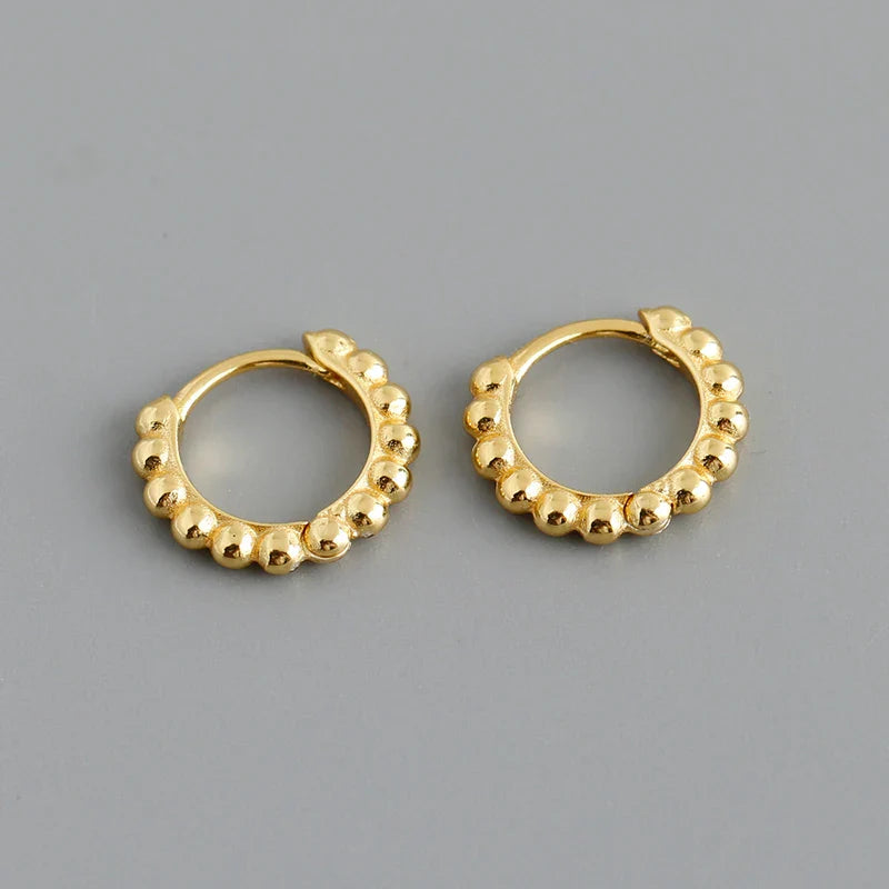 925 Sterling Silver Simple Fashion Glossy Beads Gold Huggies Hoop Earrings for Women Gothic Piercing Jewelry Accessories