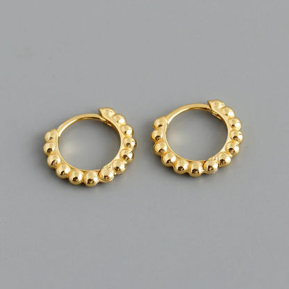 925 Sterling Silver Simple Fashion Glossy Beads Gold Huggies Hoop Earrings for Women Gothic Piercing Jewelry Accessories