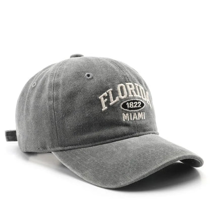 Vintage Washed Cowboy Baseball Cap for Men Women FLORIDA Embroidery Sun Cap Casual Snapback Hip Hop Hat Curved Brim Soft Top Hat
