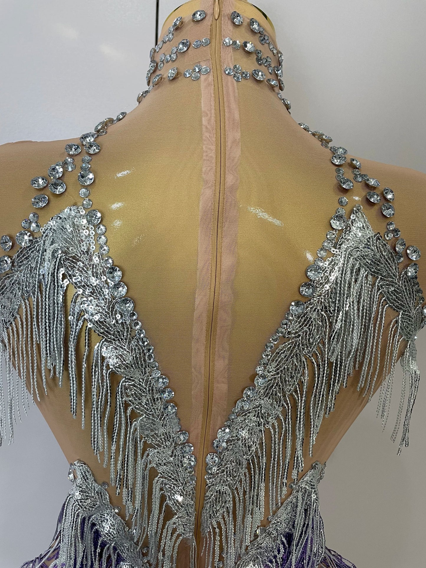 Women Sexy Stretch Mesh Sparkly Rhinestone Tassels Mini Dress Nightclub Singer Dance Stage Costume Evening Gowns