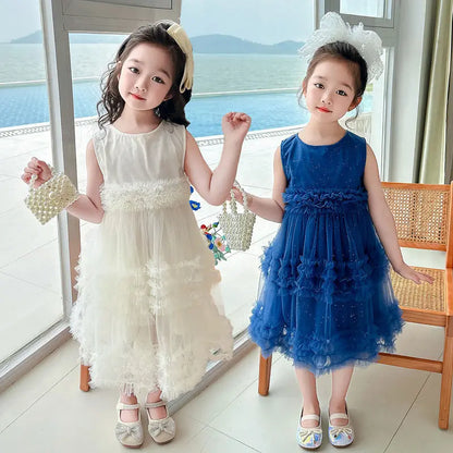 Girl's Dress Summer New Children's Sleeveless Yarn Dress Fluffy Dress Girl's Fashionable Baby Princess Dress