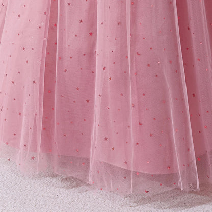 Vestidos de Festa de Daminha de Verão com Lantejoulas para Meninas Elegante Laço Vestido de Aniversário de Casamento para Meninas Baile de Formatura Gala Concurso Noite Roupa Infantil