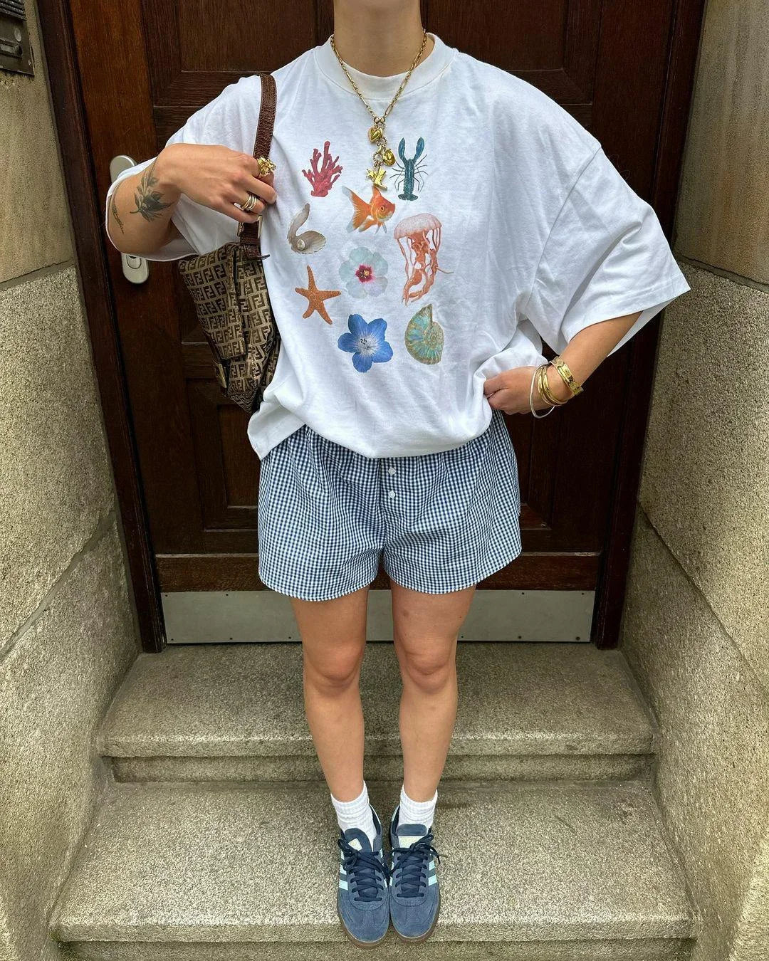 American Simple Y2K Women's Personality Printed T-shirt Summer INS Marine Casual Street Clothing Retro Hip-hop Short-sleeved Top