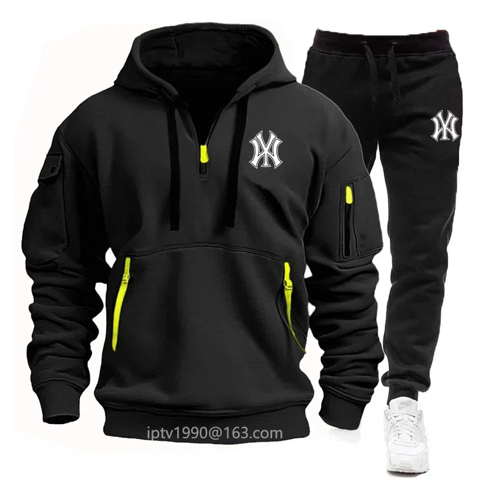 A stylish, casual and fitness two-piece set for men's autumn and winter 2025: zipper hoodie, long-sleeved pullovers and jogging