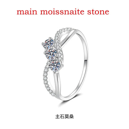 Real S925 Sterling Silver Moissanite Ring for Women 3 Stone Twisted Band Halo Gift for Her D Color VVS1 Dainty Jewelry