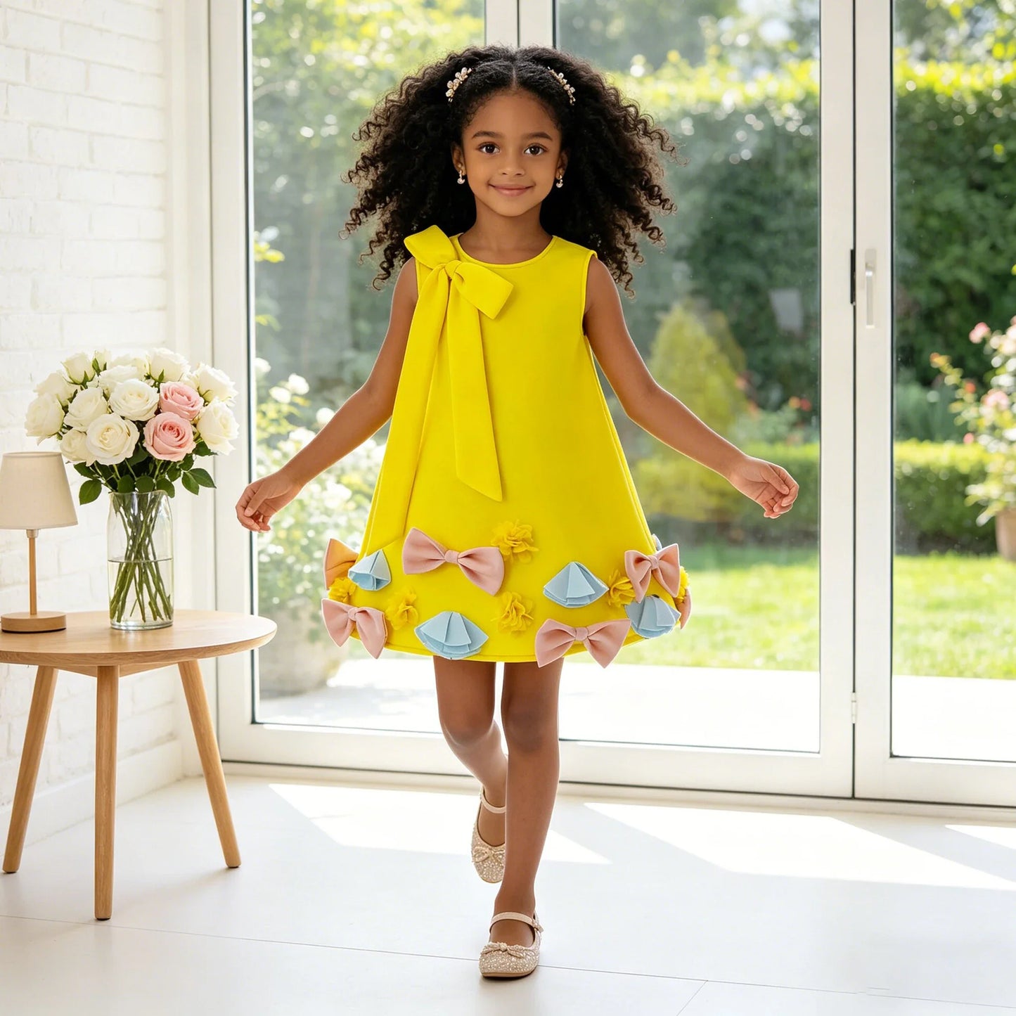 Summer Bow Bridesmaids Party Girls Dress Elegant Baptism Wedding Princess Prom Dresses Girl Gala Birthday Evening Kids Clothing