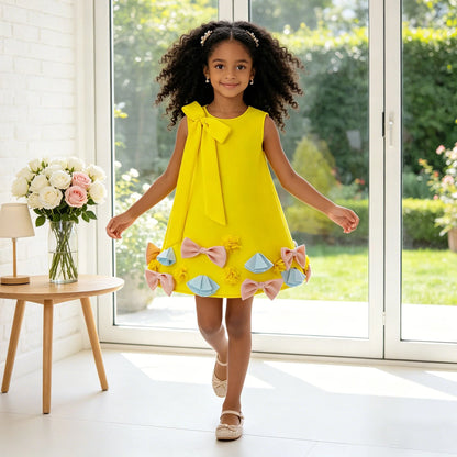 Summer Bow Bridesmaids Party Girls Dress Elegant Baptism Wedding Princess Prom Dresses Girl Gala Birthday Evening Kids Clothing