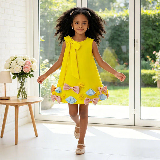 Summer Bow Bridesmaids Party Girls Dress Elegant Baptism Wedding Princess Prom Dresses Girl Gala Birthday Evening Kids Clothing