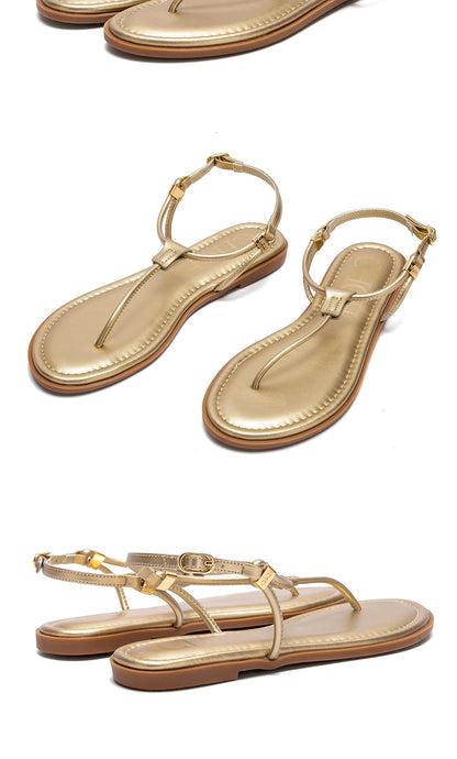 Season's New Fashionable Comfortable Women's Sandals Solid Colour Design Simple Hundred Hitched Strappy Women's Flat Shoes