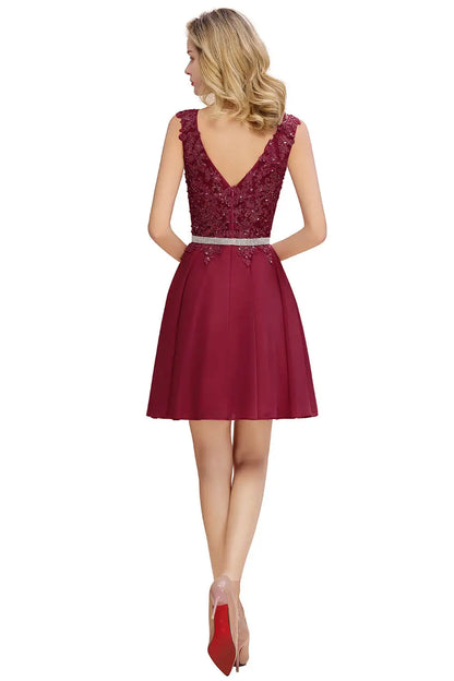 Newest Dusty Pink Sequins Lace Cocktail Dresses With Sashes Sexy V neck A Line Chiffon Short Party Gowns For Prom Evening 2025