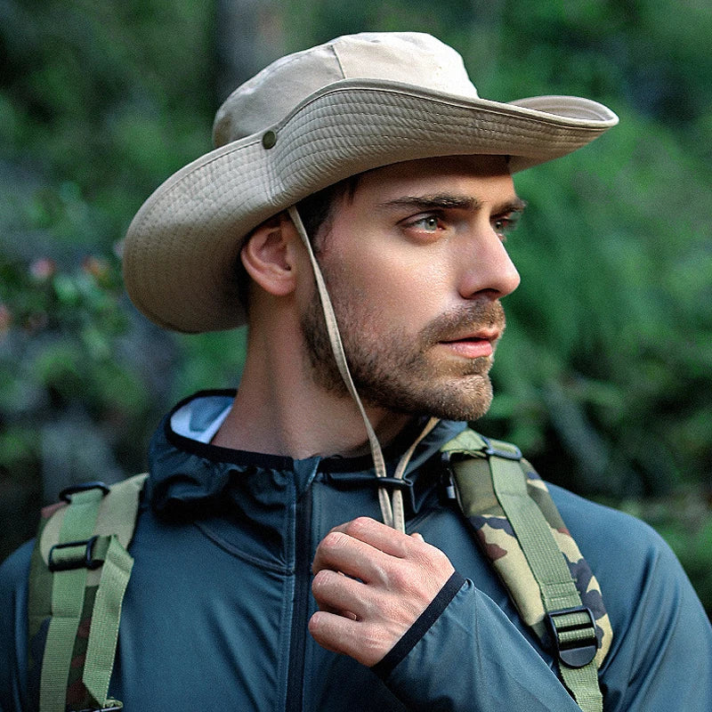 Men Bucket Hat Letter Embroidery Leather Label Cowboy Hat Waterproof Outdoor