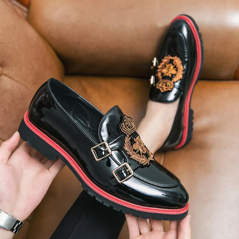 Sapatos de Couro Masculinos de Luxo com Bordados Tamanho 38-48 Confortáveis Pretos Formais para Homens Casamento Festa Social Masculino
