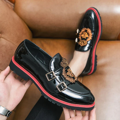Sapatos de Couro Masculinos de Luxo com Bordados Tamanho 38-48 Confortáveis Pretos Formais para Homens Casamento Festa Social Masculino