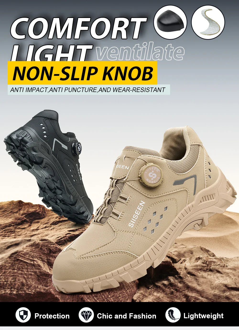 Men's Steel Head Safety Shoes Puncture And Smash Resistant Lightweight Sole Breathable Upper for Outdoor Workshop Work Shoes