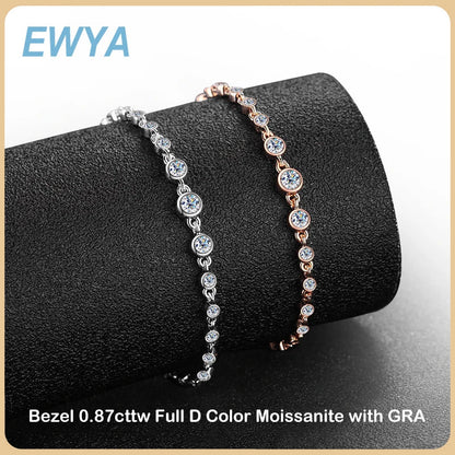 Round Bezel 0.87cttw Full D Color Moissanite Diamond Bracelet For Women 925 Silver GRA Certified 19cm Link Bracelets Gift