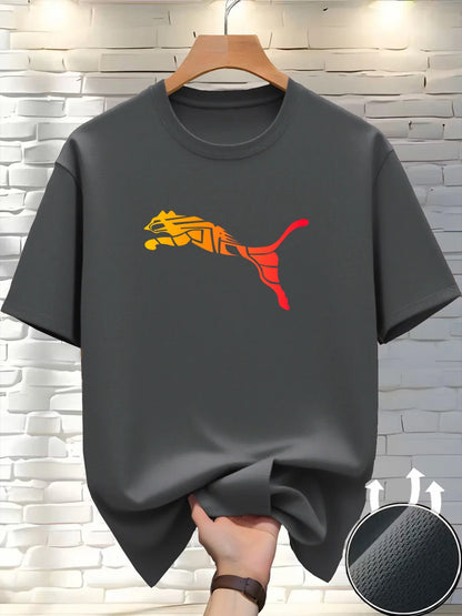 New Summer Luxury Men's Fashion Fox Leopard Print T-shirt Crewneck Casual Trend Y2K High-end High Quality Fitness Sports T-shirt