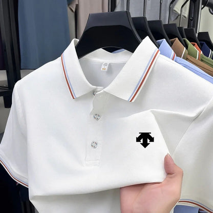 Men's Summer Solid Color Cool Breathable Luxury Polo Shirt Business Casual Collar T-shirt Short Sleeve Top