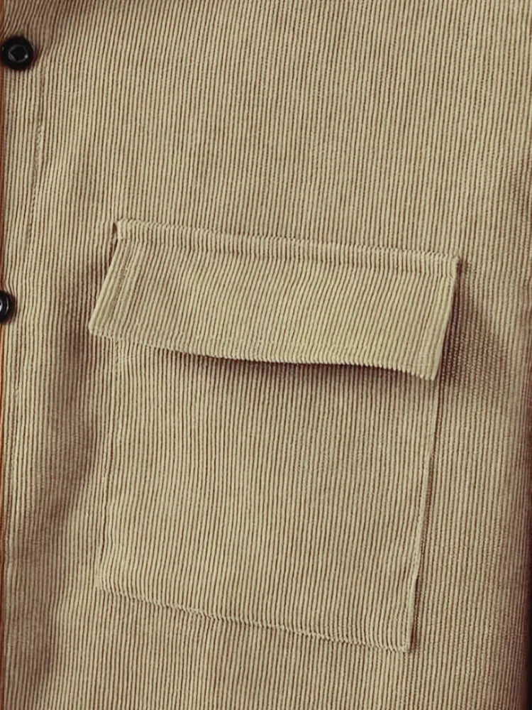 Men's suit Solid color corduroy suit Long sleeve shirt and pants casual suit