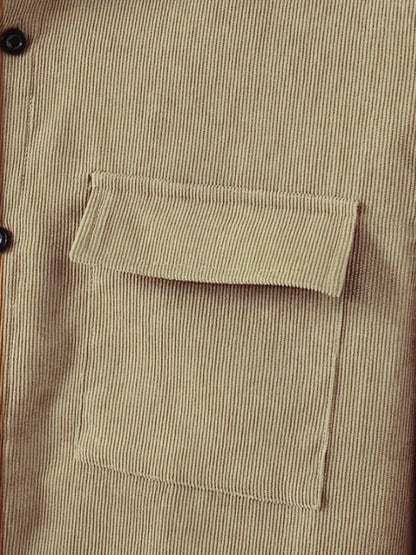 Men's suit Solid color corduroy suit Long sleeve shirt and pants casual suit