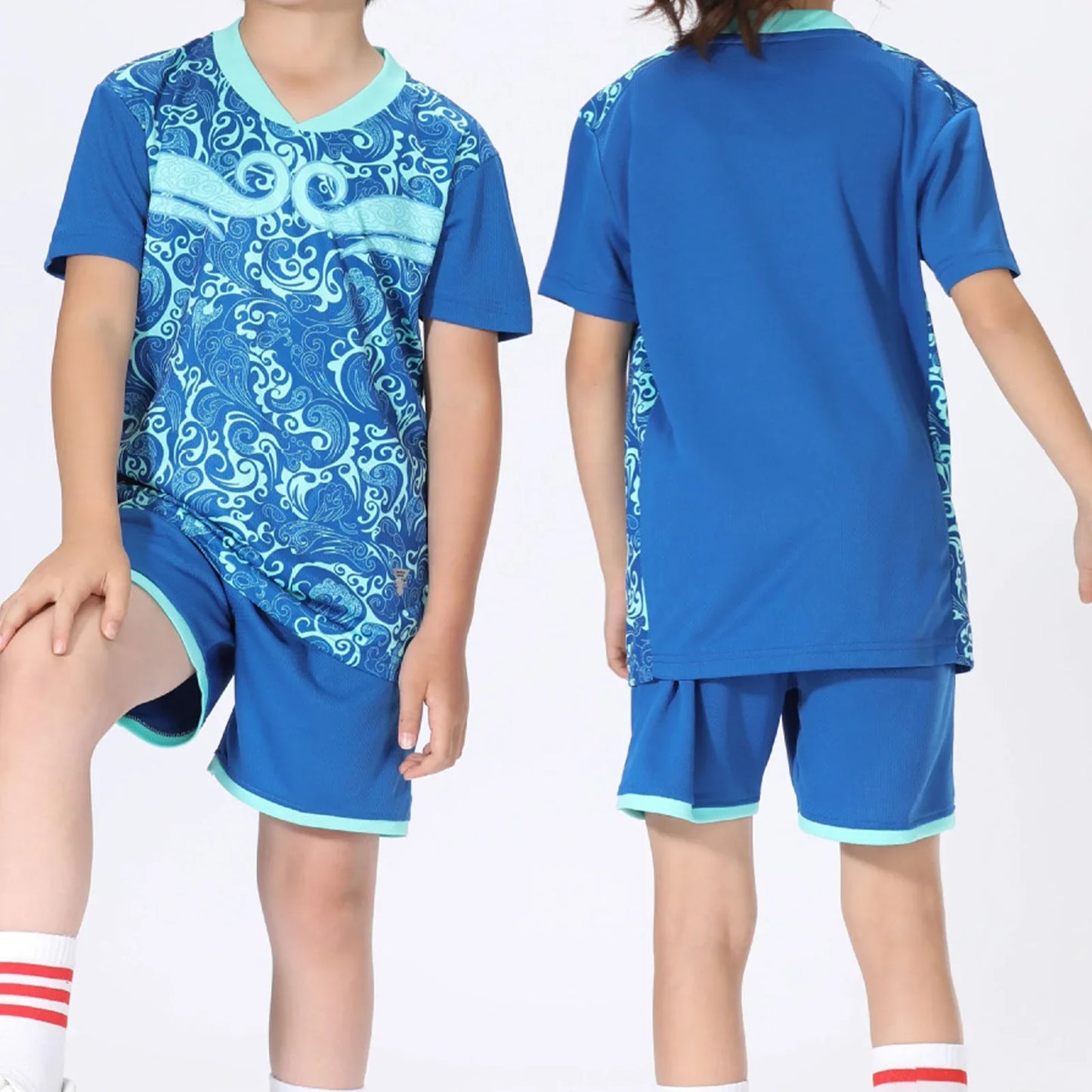 2 Pcs Summer Children's Quick-Drying Sports Set Boys Girls Soccer Training Outfit Short Sleeve Stylish Print T-shirt with Shorts