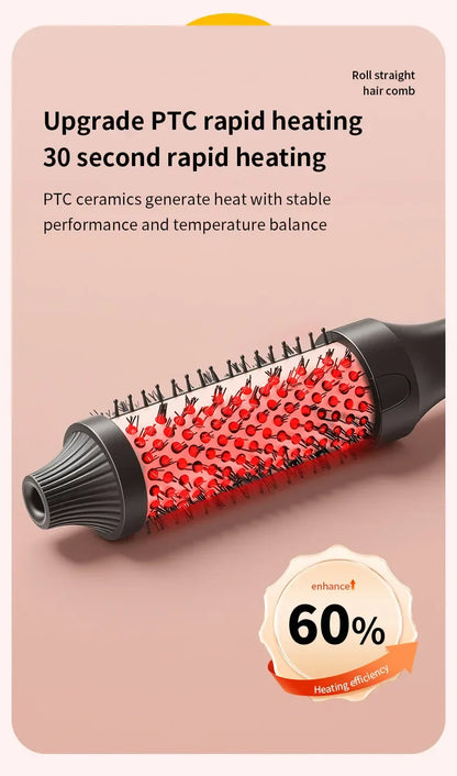 Fluffy Comb Straight Hair Curling and Straightening Dual Purpose Curling Brush PTC Heating Red Light Hair Care Curling Iron