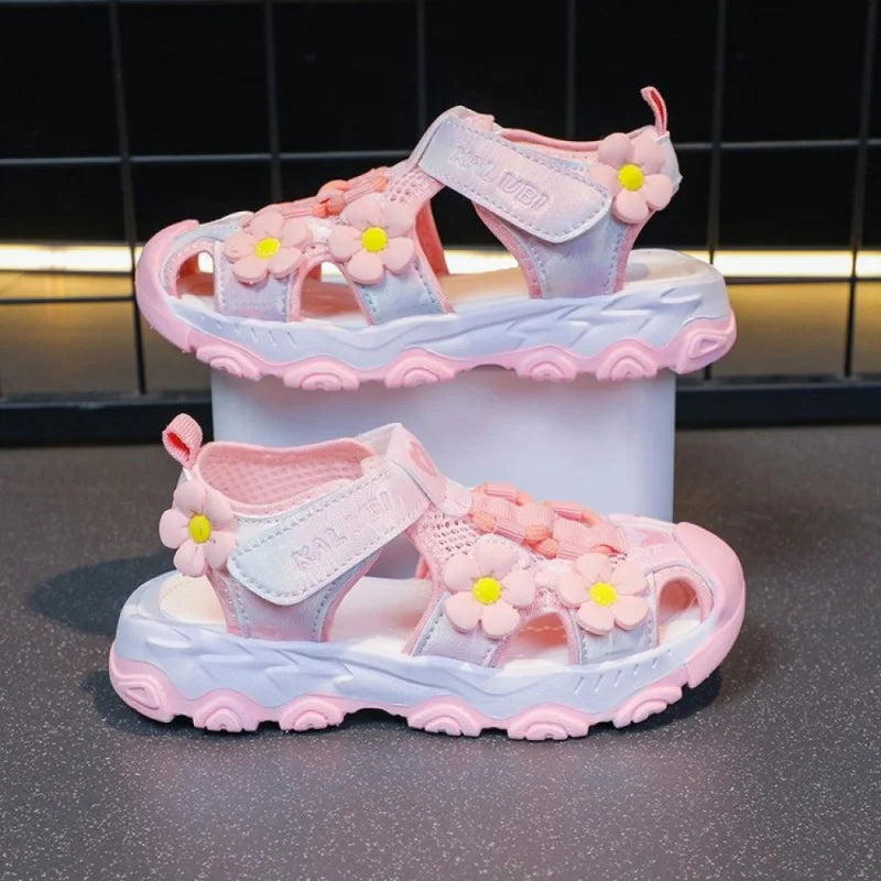 Summer Sport Sandals For Girls PU Leather Waterproof Beach Running Footwear For Children  Hollow Out Teenager Kid's Sneakers