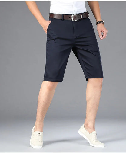 6 Colors Casual Shorts Men Summer New Fashion Business Straight Elastic Thin Short Pants High Quality Male Clothes Khaki Beige