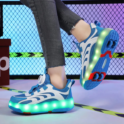 New Kids Wheels Roller Skate Shoes Boys Girls Swivel Buckle LED Light Luminous rechargeable Outdoor Children's Casual Sneakers
