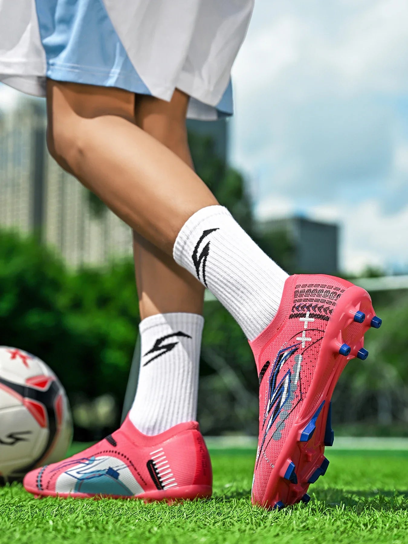 AG/FG Soccer Cleats Kids Youth Training Shoes PU Fabric Upper TPU Sole Non-Slip Wear-Resistant Firm Ground