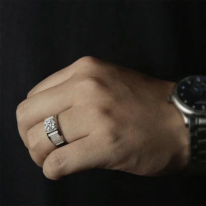 1ct D Color Moissanite Wedding Band Men Ring 925 Sterling Silver with Gold Plated Wedding Engagement Rings Gift For Man