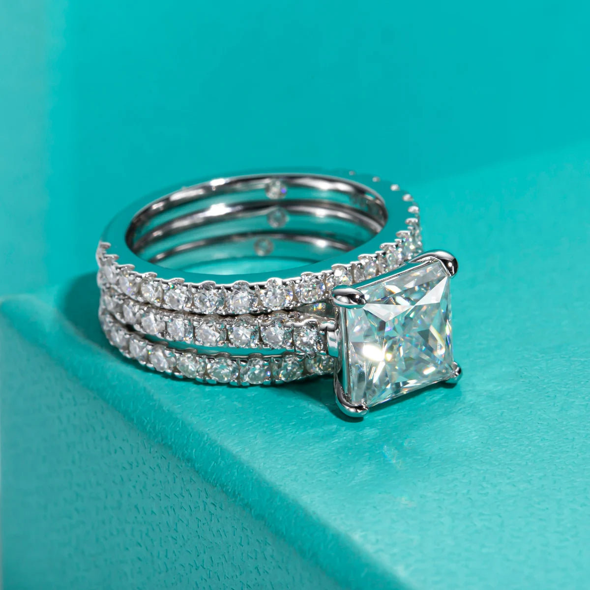 3ct Princess Cut D Color Moissanite Engagement Ring Bridal Sets 925 Sterling Silver Wedding Band Ring Customs Jewelry