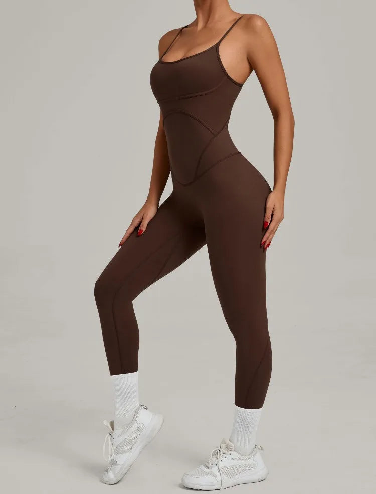 Women Sports Fitness Jumpsuit Cross Open Back Adjustable Shoulder Strap Hip Lift Tight Slim Fit Yoga Set Gym Running Sports Kit