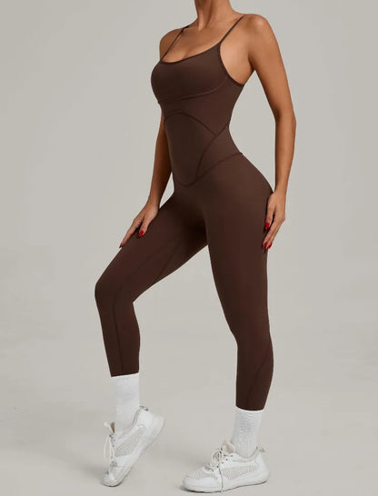 Women Sports Fitness Jumpsuit Cross Open Back Adjustable Shoulder Strap Hip Lift Tight Slim Fit Yoga Set Gym Running Sports Kit