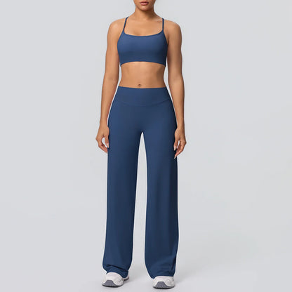 Women Gym Sports Yoga Suit Sexy Beautiful Back Yoga Underwear With Chest Pad Solid Color High Waisted Wide Leg Pants Yoga Set