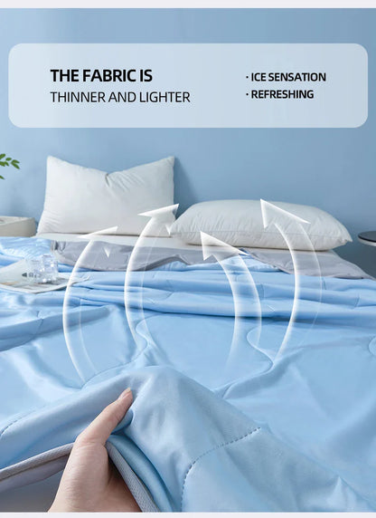 2025 new solid color simple wave grid ice cream cool silk summer blanket machine washable single air conditioner quilt