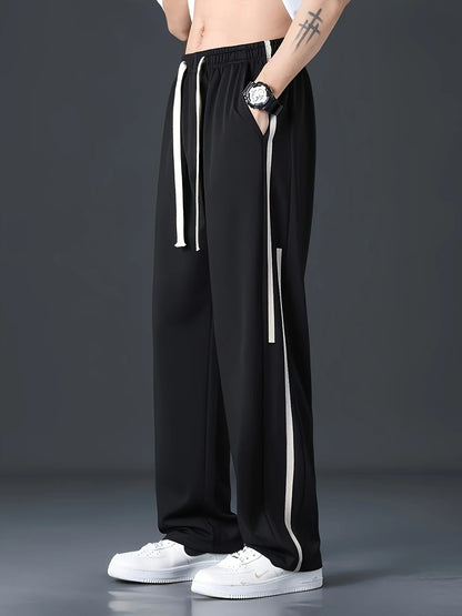 Men's summer sweatpants with drawstrings and pockets, quick-drying loose fit, smart casual jogging bottoms for outdoor activitie