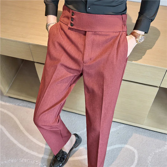 Men Summer Boutique Suits Pants Male Formal Wear Trousers Quality Men British Style Ice Silk Fabric Business Casual Suit Pants