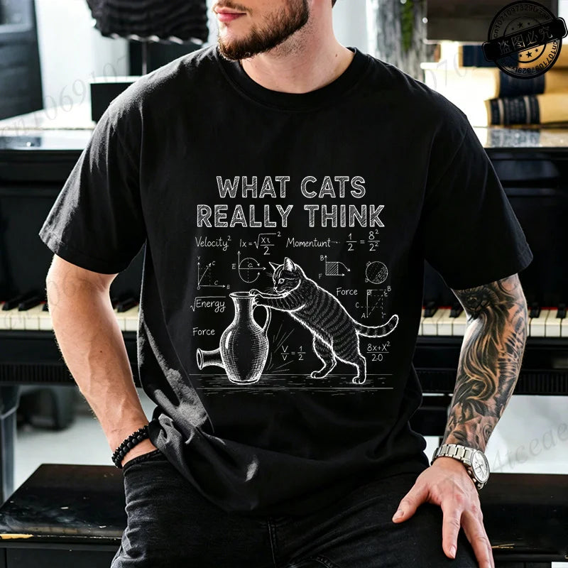 Cat Physics Science Joke Men's T Shirt Funny Math Cat Print Tees T-Shirts Men Women Casual Short Sleeve Streetwear Plus Size