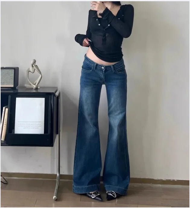 Y2K Streetwear Low-Waisted Jeans Women Korean Fashion Slimming Denim Flares Pants Spring Summer Sexy Wide Leg Trousers