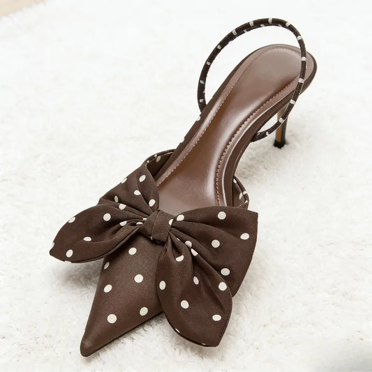 Brown Polka Dot Butterfly Knot Decoration Brand Pumps Women Elegant Pointed Toe Thin Heel Designer Shoes Sexy Party Dress Shoes
