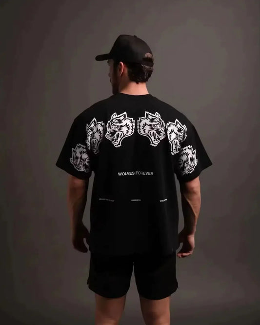 Summer Fitness 100% Pure Cotton Breathable Round Neck T-shirt Gym Wolf Letter Print Men's Casual Loose Short Sleeved Shirt