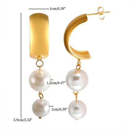 Stainless Steel Tassel Earrings 2 Pearls Dangle Earrings Jewelry