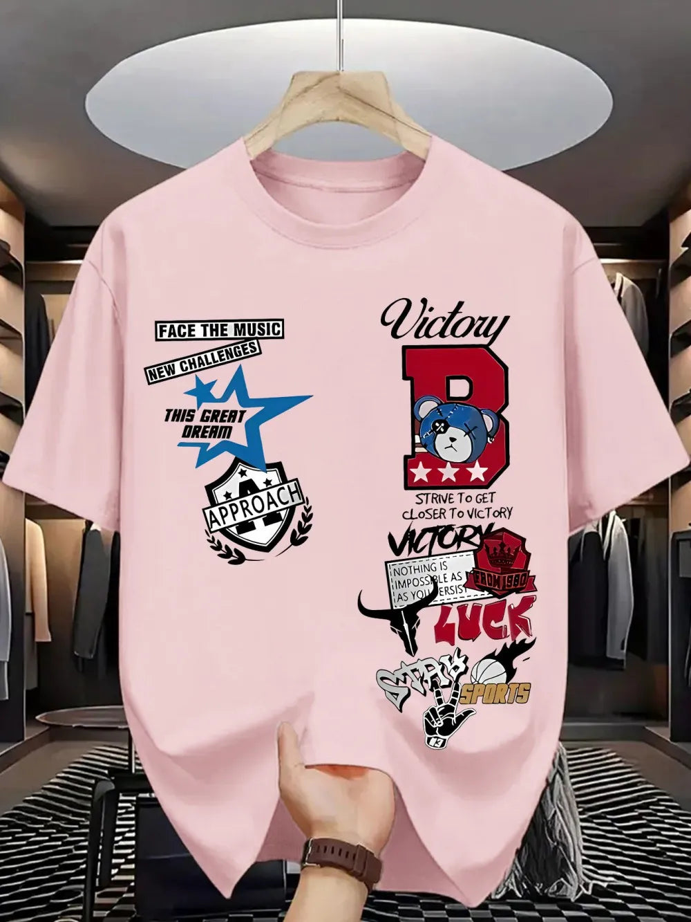 New Men's Summer Personalized Letter Graffiti Printed Comfortable and Breathable Round Neck T-shirt Outdoor Street Top