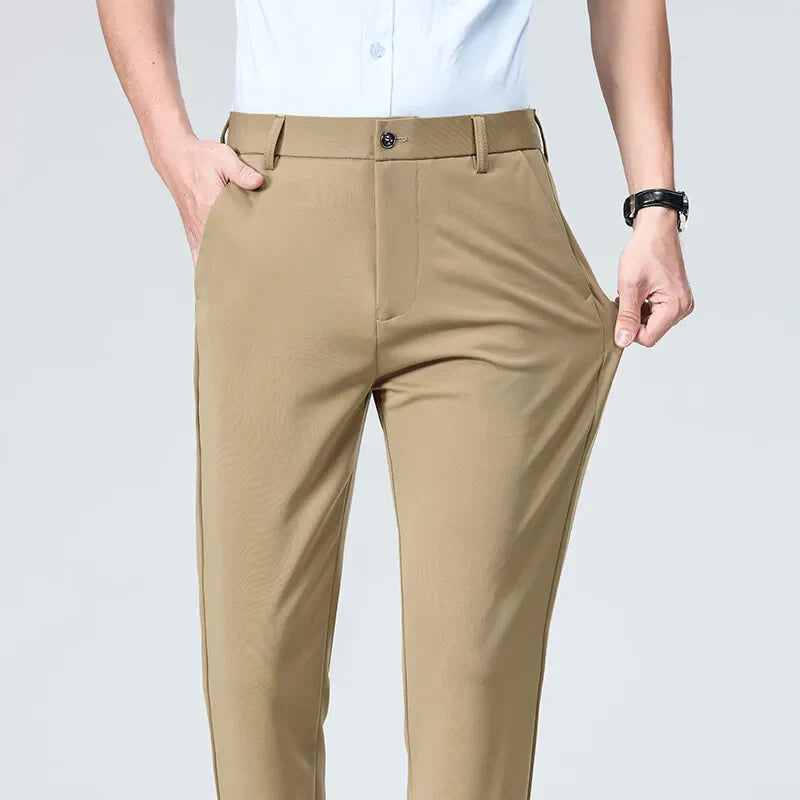 Men's Straight Suit Pants Solid Color Smart Casual Office Trousers Men Spring Autumn Fashion Formal Full Length Suit Pant Man