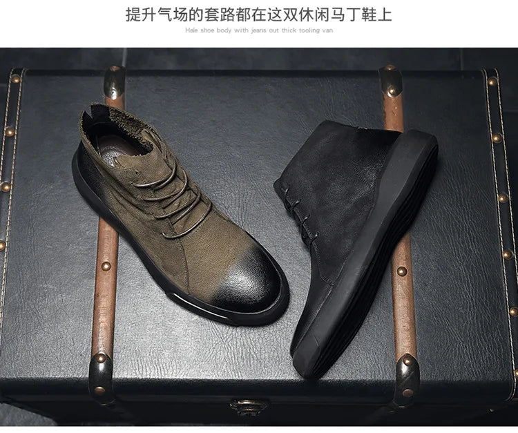 Men's Chelsea Cotton Boots Winter Men's Genuine Leather Shoes High Top Men Plush Sapato Social Masculino Zapatos Para Hombres