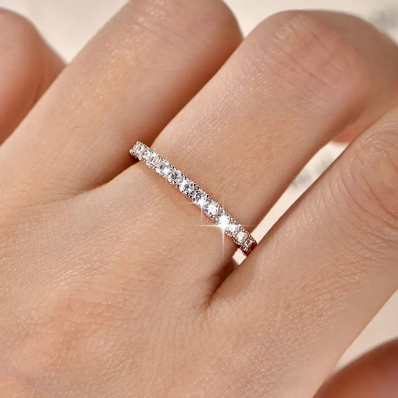 14k Gold Filled Full Eternity Ring Sparkling 2mm D Color Moissanite Stackable Band Finger Jewelry for Womem GRA Cerificate
