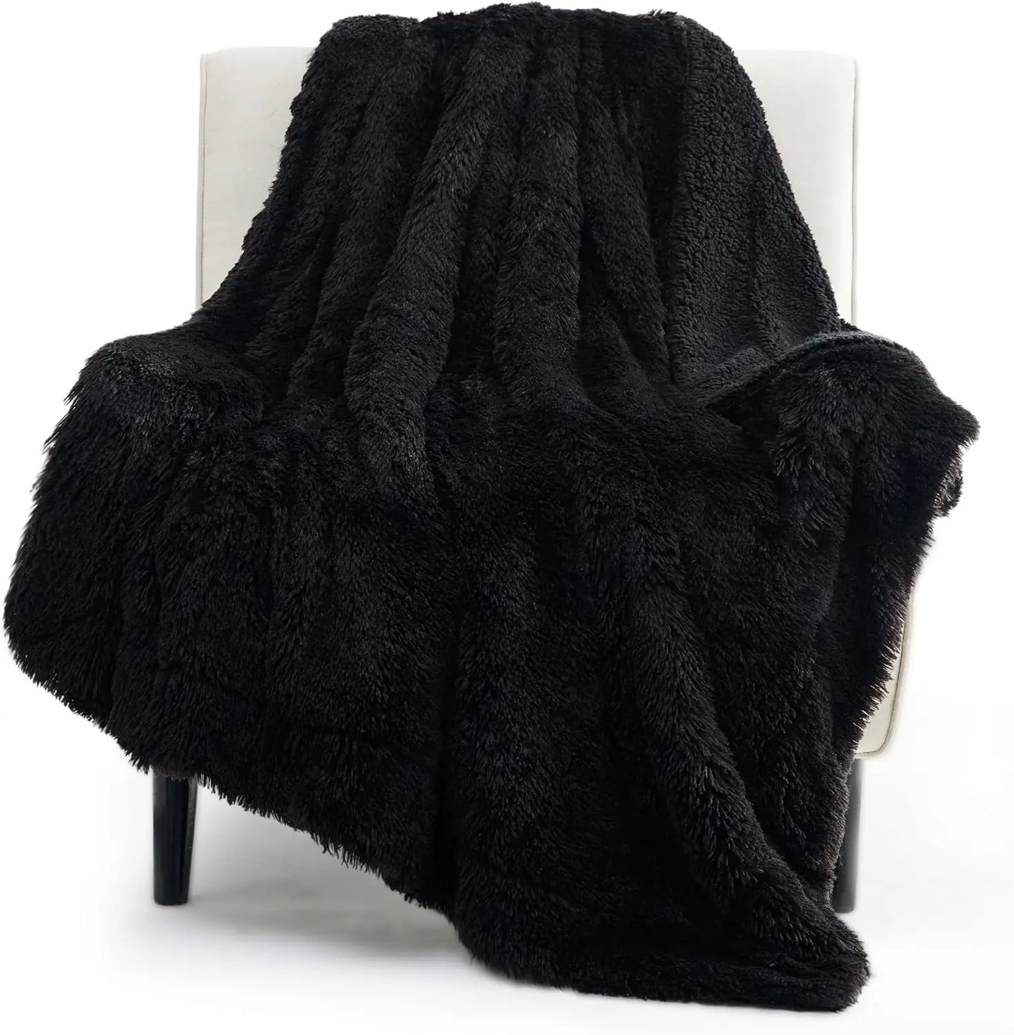 Fluffy Black Throw Blanket Gifts for Women Men Soft Fleece Fuzzy Sherpa Plush Warm Minky Thick Faux Fur Throws for Couch Bed